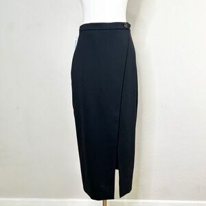 Babaton Aritzia Leona Black Noir Wrap Front Slit Midi Skirt 6 NWT